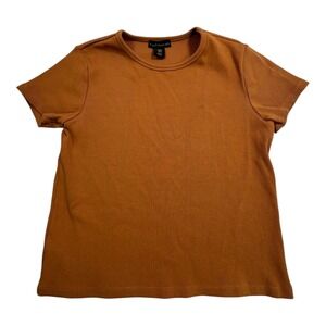 Rose of Harlow Ribbed Brown‎ Crew Neck Short Sleeve Top Size Medium 2000s Y2K